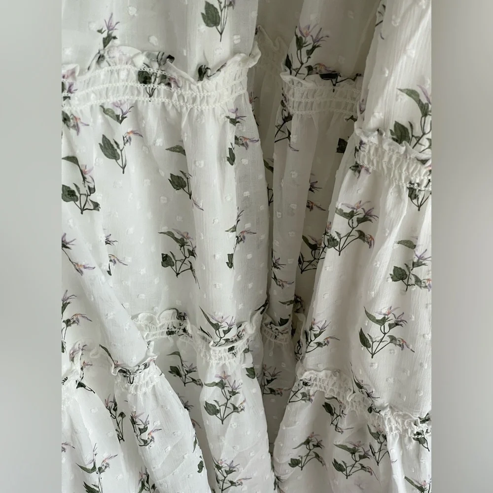 O.P.T. NWT Tiered Cypress White Floral Puff Sleeve Midi Dress - Picture 9 of 13